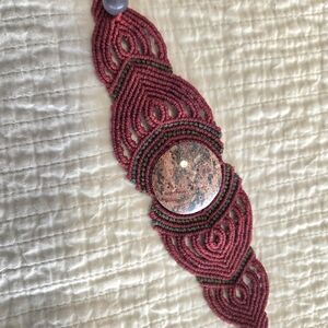 Handcrafted Red Macramé Bracelet with Stone Accent